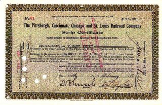 Pittsburgh,  Cincinnati,  Chicago And St Louis Rr Il 1917 Stock Certificate photo