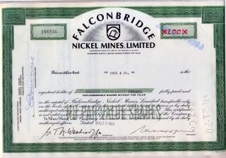 Falconbridge Nickel Mines Limited Stock Certificate Ontario Canada Mining photo