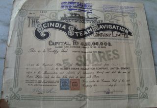 Old Vintage Scindia Steam Navigation Co.  Ltd.  Share Certificates From India 1946 photo