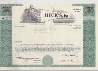Heck ' S Inc. . . . . . . . . . . .  1985 Stock Certificate photo