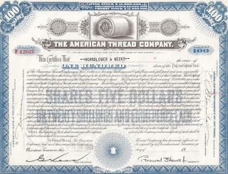 The American Thread Company. . . . . . . .  1952 Stock Certificate photo