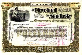 Cleveland And Sandusky Brewing Company Oh 1898 Stock Certificate photo
