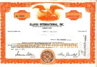 Flavos International Inc Ny 1970 Stock Certificate photo