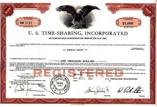 U.  S.  Time - Sharing Incorporated District Of Columbia 1969 Stock Bond Certificate photo
