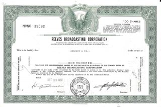 Reeves Broadcasting Corporation. . . .  1968 Stock Certificate photo