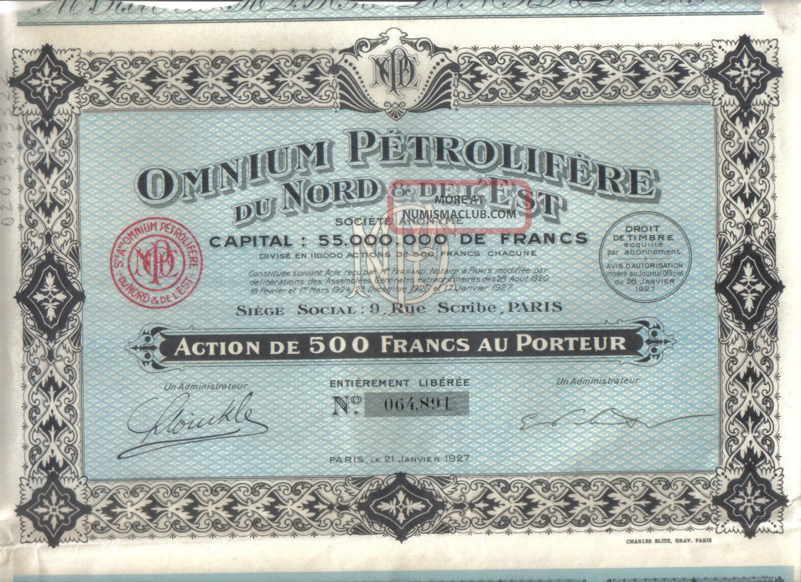 France 1927 Omnium Petrolifere Nord & Est Oil 500 Francs Coupons Uncancelled World photo