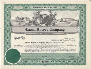 Laona Cheese Company (illinois). . . . . . .  Unissued Stock Certificate photo