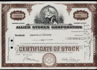 Allied Stores Corporation York Old Stock Cert.  Issued To Dean Witter photo