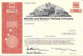 Norfolk And Western Railway Company. . . . .  1977 Stock Certificate photo