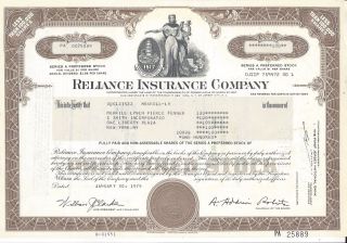 Reliance Insurance Company. . . . . .  1979 Stock Certificate photo