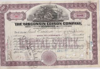 The Wisconsin Edison Company. . . . .  1922 Stock Certificate photo