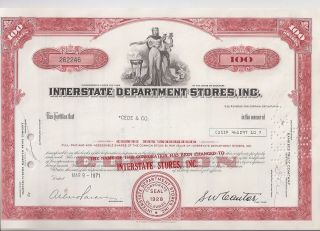 Interstate Department Stores Inc. . . . . .  1971 Stock Certificate photo