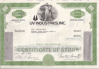 Uv Industries Inc. . . . . . .  1978 Stock Certificate photo