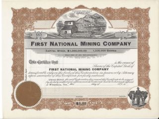 First National Mining Company. . . . . .  Unissued Stock Certificate photo