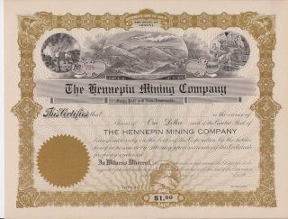 The Hennepin Mining Company. . . . . .  Unissued Stock Certificate photo