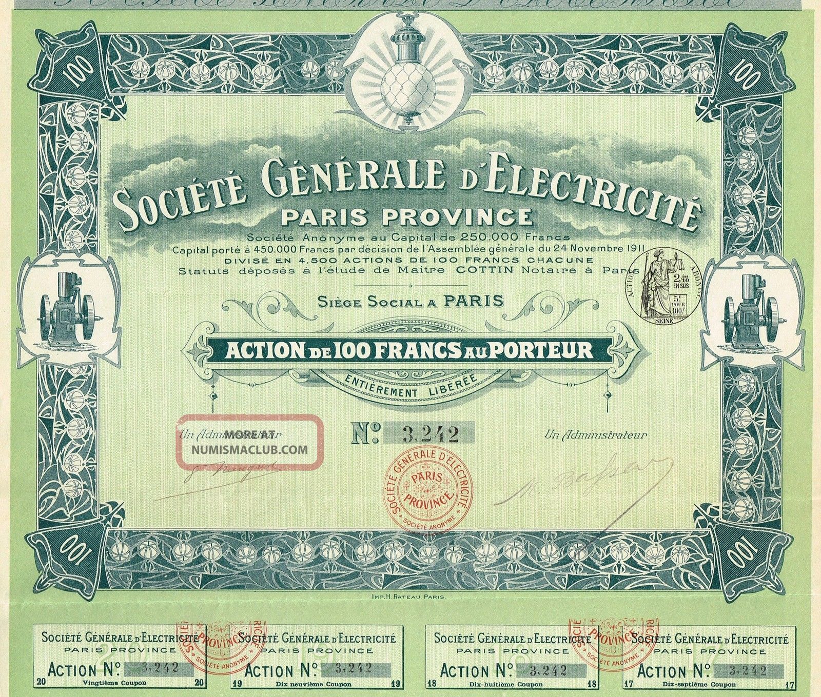 After registration in your name, you can place an order to sell your stock. France General Electric Company Stock Certificate 1911