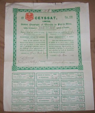 Uk Gb 1899 Ceyssat Limited Thermale Spa Puy De Dome 5 Shares £5 Coup Uncancelled photo