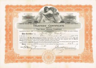 Usa Mary Mining Company Stock Certificate 1910 Trustees Certificate photo