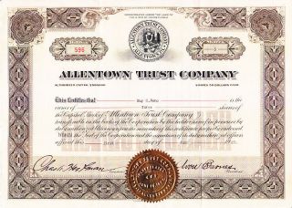 Allentown Trust Company Pa 1927 Stock Certificate photo