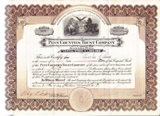 Penn Counties Trust Company Pa 1918 Stock Certificate photo