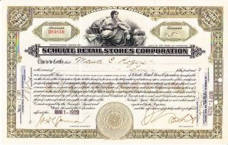Schulte Retail Stores Corporation 1929 Stock Certificate photo