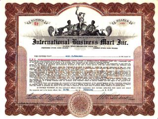 Int ' L Business Mart Ny 1932 Stock Certificate photo
