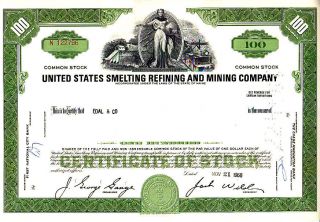 Us Smelting Refining & Mining Me 1968 Stock Certificate photo