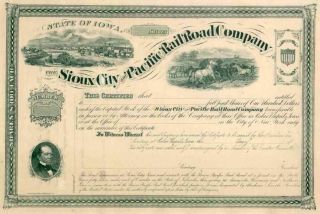 18__ Sioux City & Pacific Rr Stock Certificate photo
