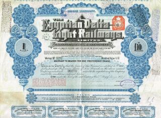 Egypt The Egyptian Delta Light Railways Stock Certificate 1899 W/coupons photo
