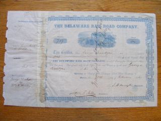 1860 Delaware Railroad Company Stock Cert. photo
