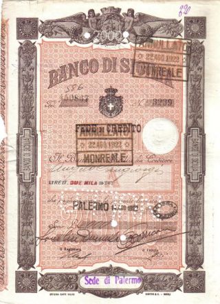 Kingdom Of Italy 1922 Bond Banco Sicilia 82 Lire Deco photo