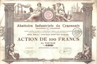 France Bond 1924 Abattoirs Industry Craonnais 100fr Top Deco Uncancelled Is 5000 photo