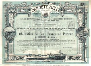 France Bond 1910 Society Sully 100 Fr Top Deco Uncancelled Coupons Issued 2500 photo