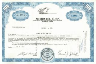 Metro - Tel Corp.  Stock Certificate Jc5353 photo