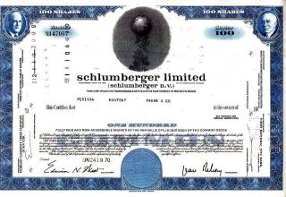 Schlumberger Limited Netherlands Antilles 1970 Stock Certificate photo