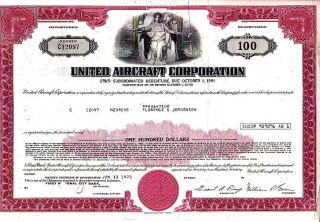 United Aircraft Corporation 1973 Stock Bond Certificate photo