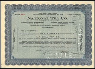 1925 York Vintage National Tea Co.  100 Shares Stock Temporary Certificate photo