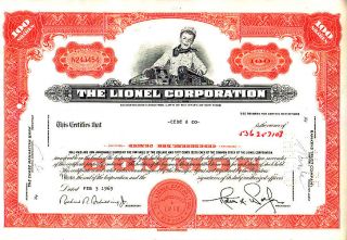 Lionel Corporation Ny 1969 Stock Certificate photo