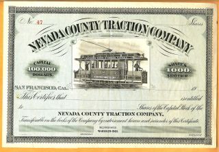 C1901 Nevada City & Grass Valley Stock Certificate Nevada County Traction Compan photo