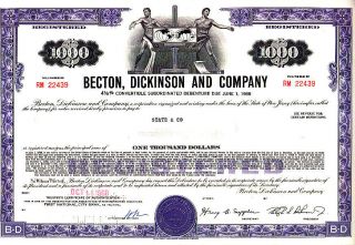 Becton Diskinson And Co.  Nj 1968 Stock Bond Certificate photo