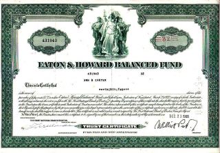 Eaton & Howard Balanced Fund Ma 1965 Stock Certificate photo