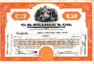 G.  D.  Searle & Co.  Il 1950 Stock Certificate photo