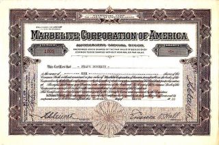 Marbelite Corporation Of America 1930 Stock Certificate photo