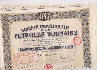 Societe Industrielle Des Petroles Roumains (siper). . . .  1926 Certificate photo