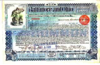 Baltimore And Ohio Railroad Md 1901 Stock Certificate photo