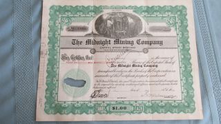 Aspen Colorado Midnight Mining Company Stock Certificate - 1926 - Hotchkiss Colorado photo