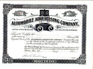 Automobile Advertising Company Me Stock Certificate photo