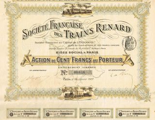 France Renard Train Company Stock Certificate 1907 photo