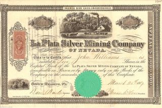 Rare 1867 La Plata Silver Mining Company Of Nevada,  5 Shares - Nye County photo