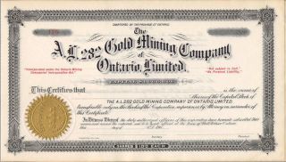 100 Year Old Gold Mining Stock Certificate - - Au/unc.  Remainder Bonus photo